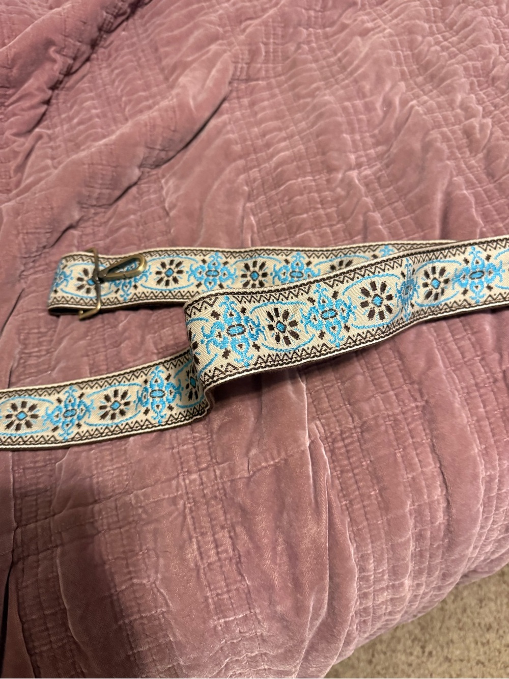 Blue and Cream Woven Floral crossbody strap